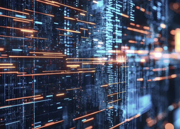 光の粒子が流れる未来的データ空間